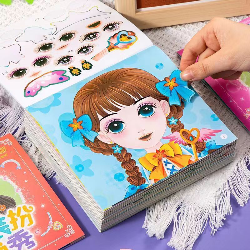Beauty Makeup Book - プリンセスドレスアップステッカーブックおもちゃ、女の子と子供向けパズル、美しい3～6歳の女の子向けメイクアップブックステッカーメイクアップ