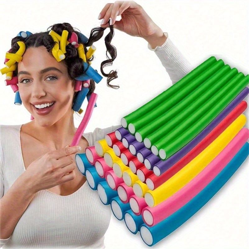 Hair Curling Wand - 10pc 柔軟なヒートレスヘアローラー曲げやすいツイストカーリングロッド DIY ソフトフォームカールユニバーサルパーマカーリングバー EVA ヘアアイロン