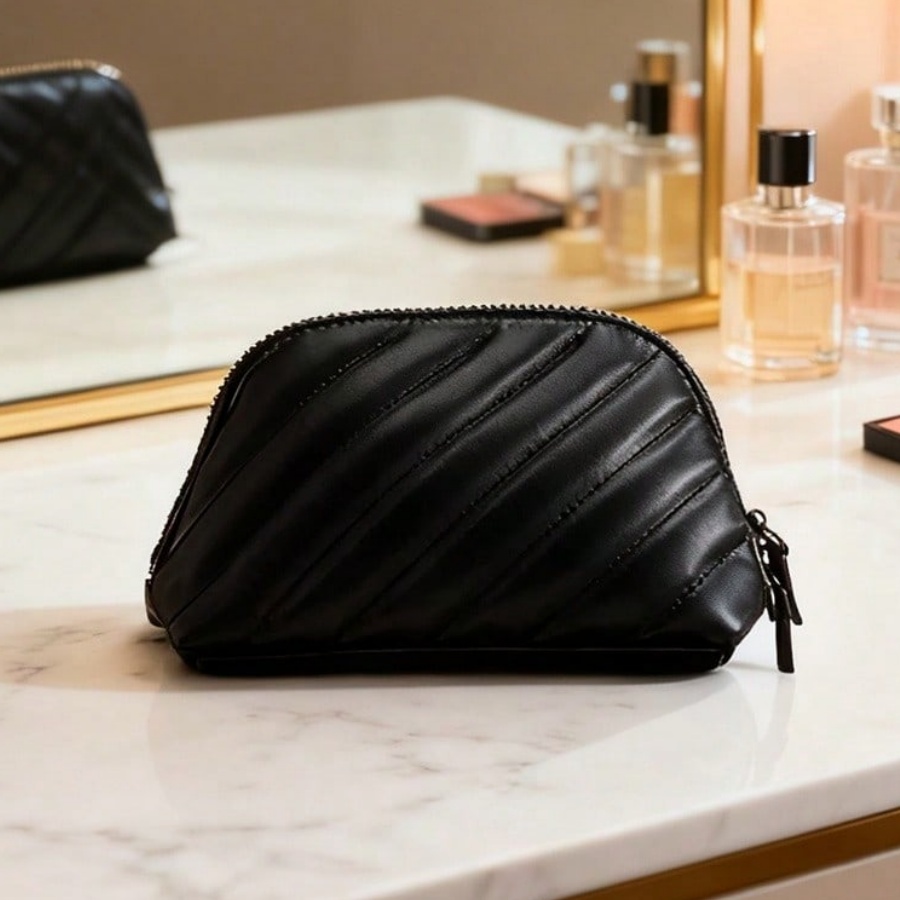 Ysl Beauty Makeup - YSL限定版ブラックダブルジッパーコスメティックバッグミニポータブル収納ポーチプレミアム耐摩耗性レザーLサイズ収納可能