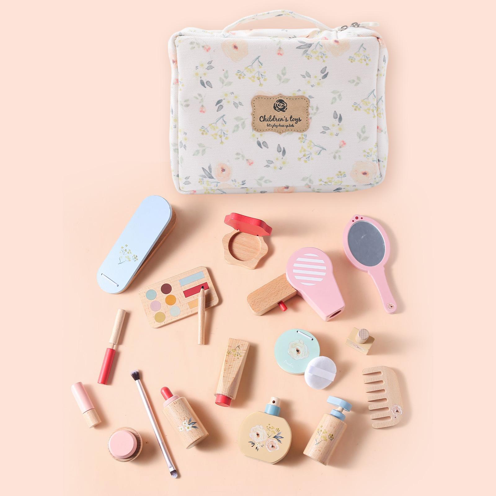 Beauty Makeup Set For Kids - ごっこ遊び、メイクアップビューティーセット、木製メイクアップおもちゃ、女の子へのギフト、幼児向けプリンセスドレスアップメイクアップセットおもちゃ、子供向け