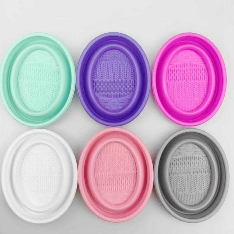 Beauty Makeup Organizer - 折りたたみ式パウダーパフ洗浄ボウル アイシャドウブラシ洗浄マット 美容ツール スクラバーボックス ソフトシリコン製メイクブラシクリーナー