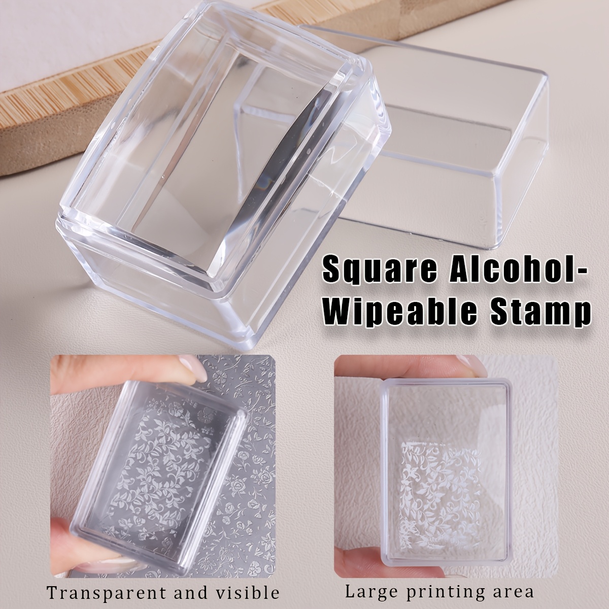 Nail Art Stamping Kit - 正方形の透明シリコンネイルスタンプセット、アルコールで拭き取れる、大型スチールプレートに適しています、スクレーパーと交換用スタンプヘッド付き
