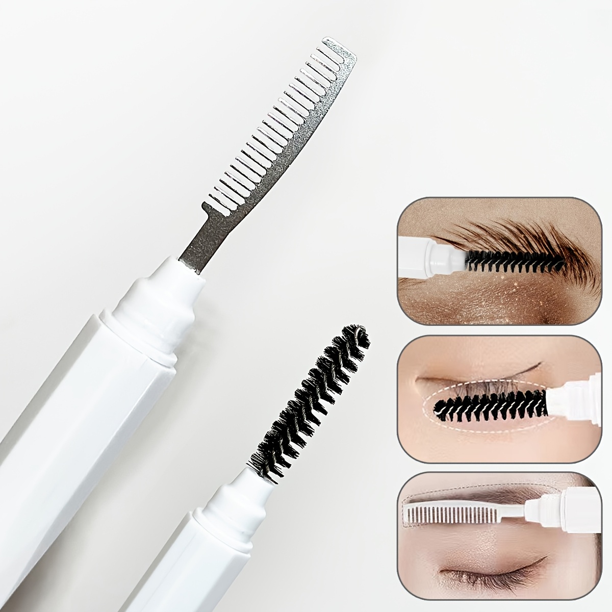 Beauty - Makeup - Eyes - プロフェッショナルなアイビューティーメイクアップツール、二重ヘッドのスパイラルブラシと細かい歯のスチールコームで眉毛とまつ毛の手入れに最適