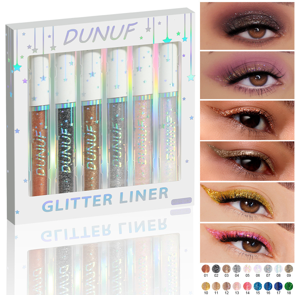Beauty Makeup Events - 6 個のグリッターアイライナーセットゴールドシルバースパークル液体防水汚れ防止パーティー、フェスティバル、ステージ、コスプレイベント、メイクアップ用