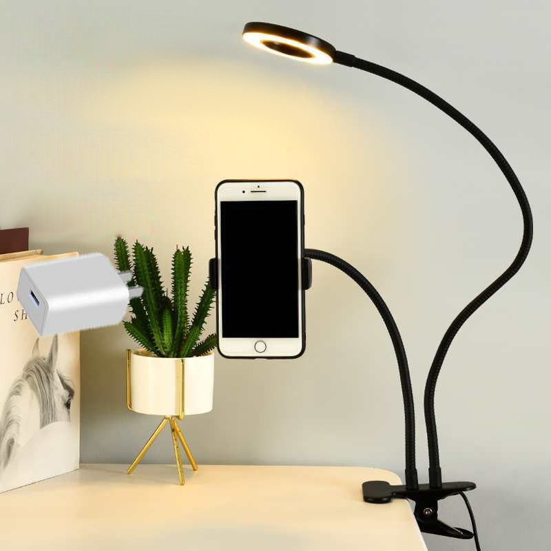 Led Ring Light - 自撮りリングライト付きユニバーサルフレキシブル携帯電話ホルダー、オフィス怠惰なブラケットデスクランプLEDライト、ライブストリームフィルライト用