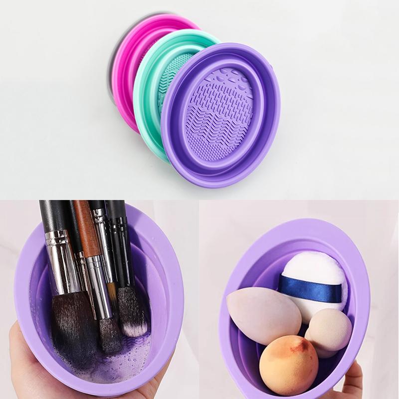 Beauty Makeup Organizer - ソフトシリコーン化粧ブラシクリーナー折りたたみパウダーパフクリーニングボウルアイシャドウブラシ洗浄クリーンマット美容ツールスクラバーボックス