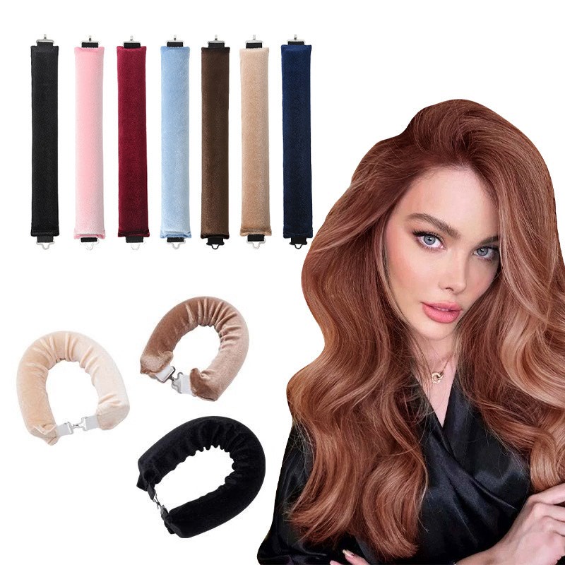 Hair Curling Wand - ヒートレスヘアカーラー カーリングロッド ヘッドバンド ノーヒートヘアローラー レイジーカール フック付き