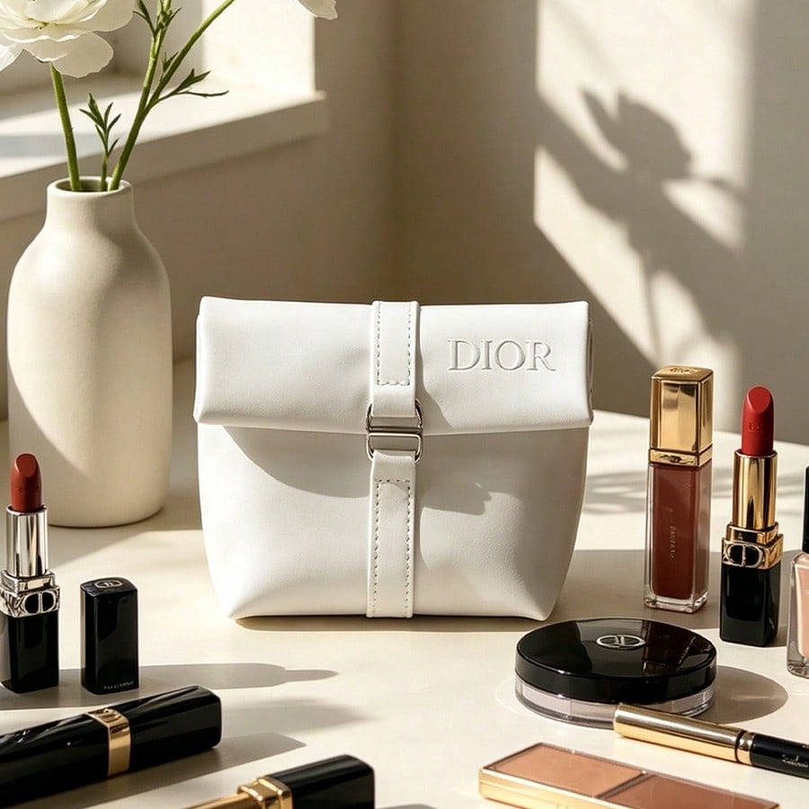 Beauty Makeup Dior - ディオールのバッグ ホワイト コスメティックバッグ 高級エンボス加工 CD ロゴ