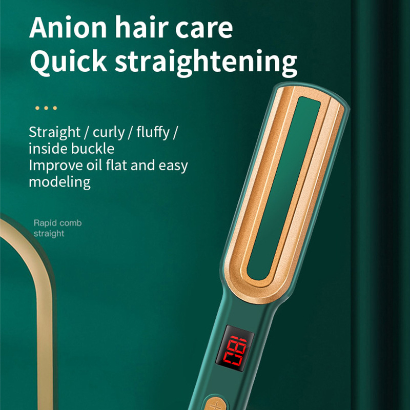 Hair Curling Wand - ストレートヘアコーム、マイナスイオンヘアストレートナー、レイジーカーリングワンド、両用ヘアストレートナー、ポータブルミニ