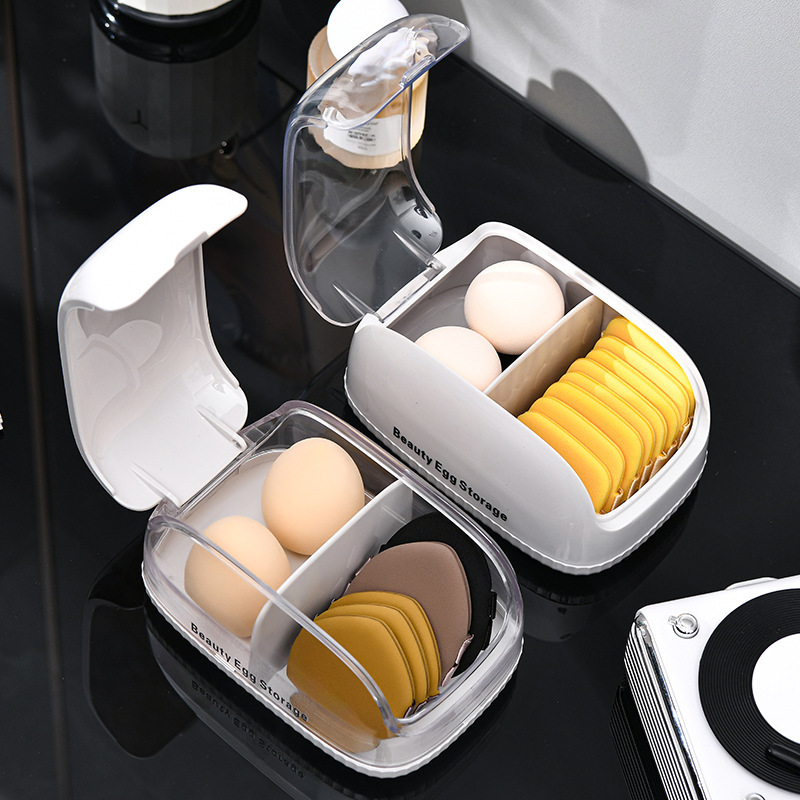 Beauty Makeup Organizer - 化粧スポンジ収納ボックス 蓋付き 防塵 ポータブルオーガナイザー ビューティーブレンダー化粧品用