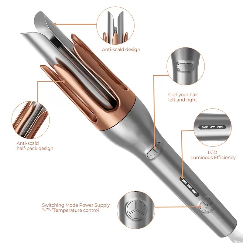 Hair Curling Wand - 自動カーリングアイロン マイナスイオン カールアイロン 25mm 水波模様 ヘアスタイリングツール