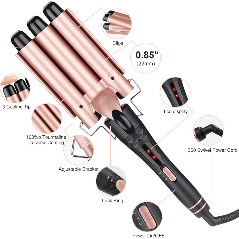 Hair Curling Wand - 5 in 1交換式カーリングアイロン カールワンド カーリングセット LCDディスプレイ