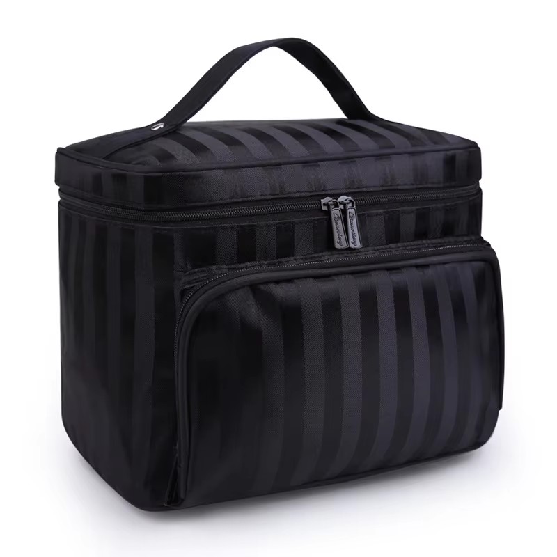 Beauty Makeup Organizer - ﻿ 大容量女性化粧品バッグストライプ柄オーガナイザーメイクアップバッグ折りたたみ旅行用トイレタリーバッグ収納美容バッグ