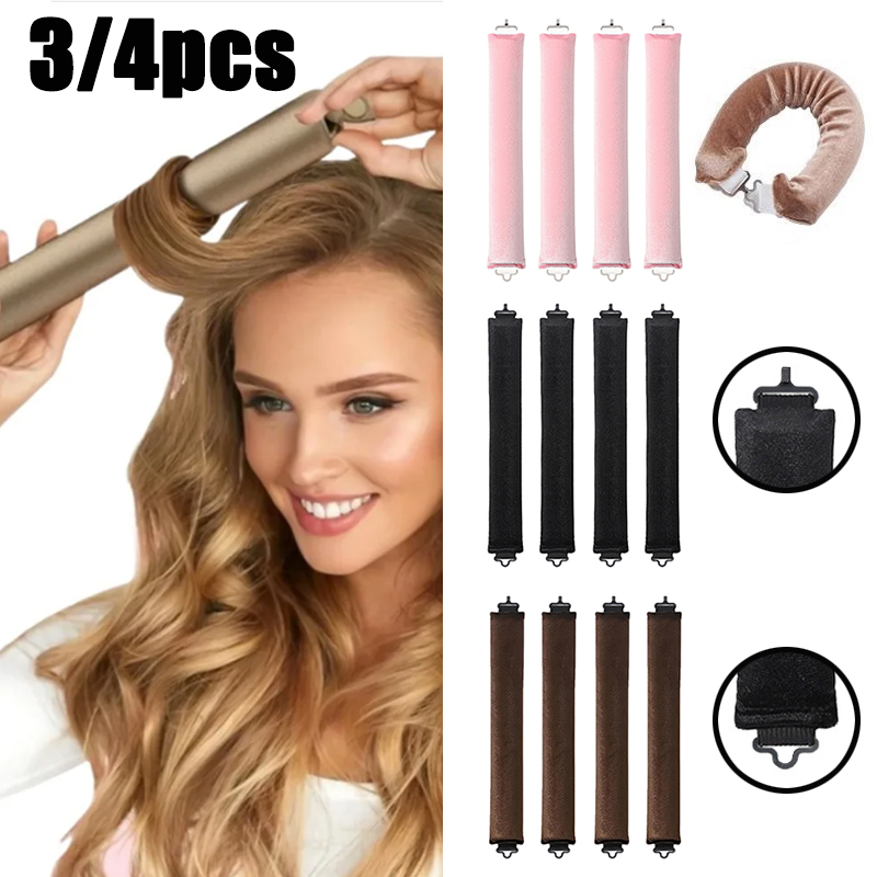 Hair Curling Wand - 3/4個入り ノーヒートヘアローラー ヒートレスカーリングロッド ヘッドバンド ソフトヘアカーラー 簡単カール