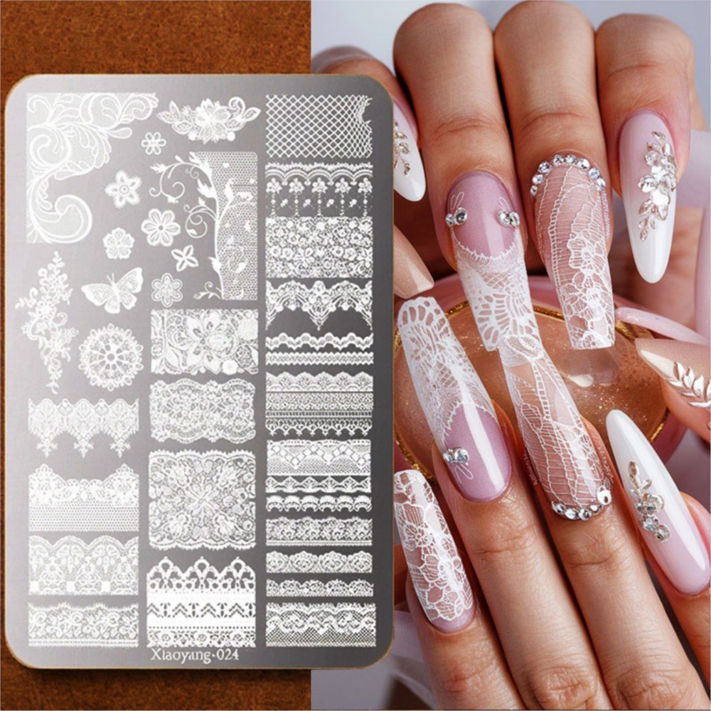 Nail Art Stamping Kit - 9*15 センチメートル 3D レース蝶ネイルアートスタンピングプレートステンレス鋼フラワーレースフレンチネイル印刷ステンシルマニキュアツール * 1
