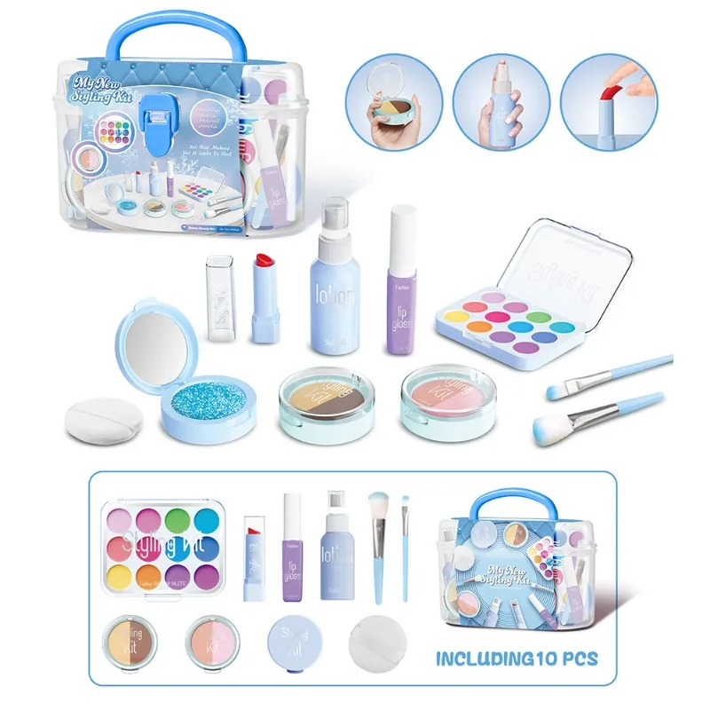 Beauty Makeup Set For Kids - 子供用プレイハウスシミュレーションメイクアップおもちゃ、女の子用ビューティープレイコスメティックおもちゃセット、収納ボックスツール付き、子供用女の子ギフト