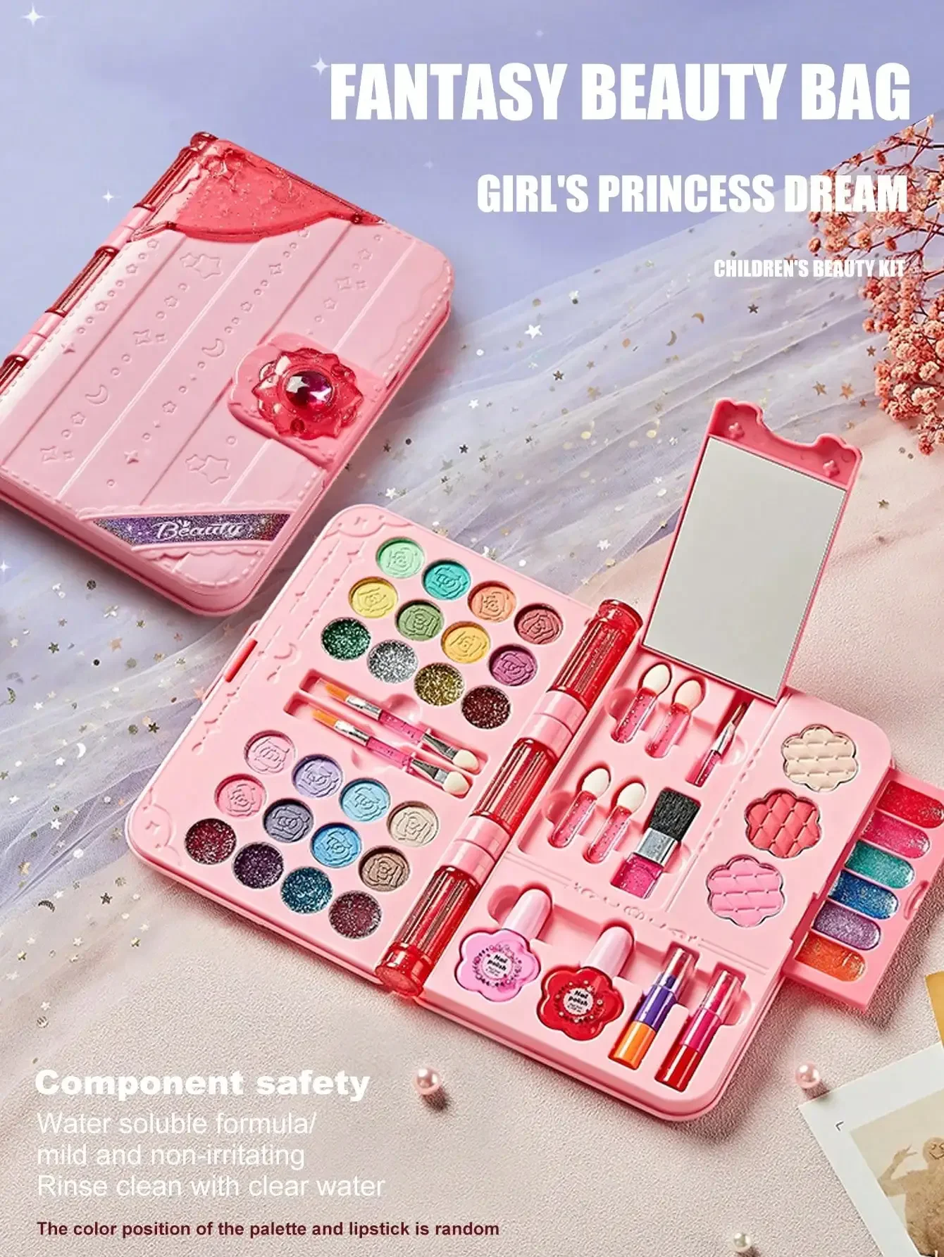 Beauty Makeup Set For Kids - 2026年こどもの日最高の贈り物、洗えるキッズメイクアップキット（女の子向け）- 本物そっくりの化粧品遊びセット（鏡、ケース、ビューティードレスアップおもちゃ付き）、誕生日プレゼントに最適