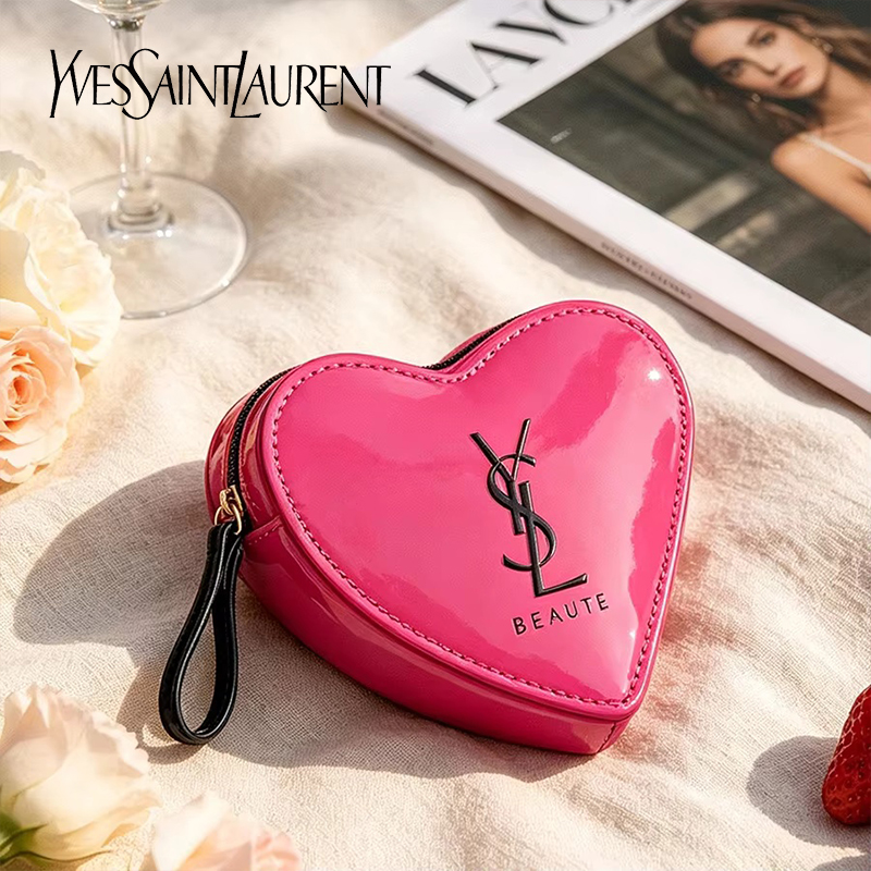Ysl Beauty Makeup - YSL ブラッシュピンク ハート型メイクアップバッグ ミラー付き かわいい携帯用トラベルコスメポーチ オーガナイザー