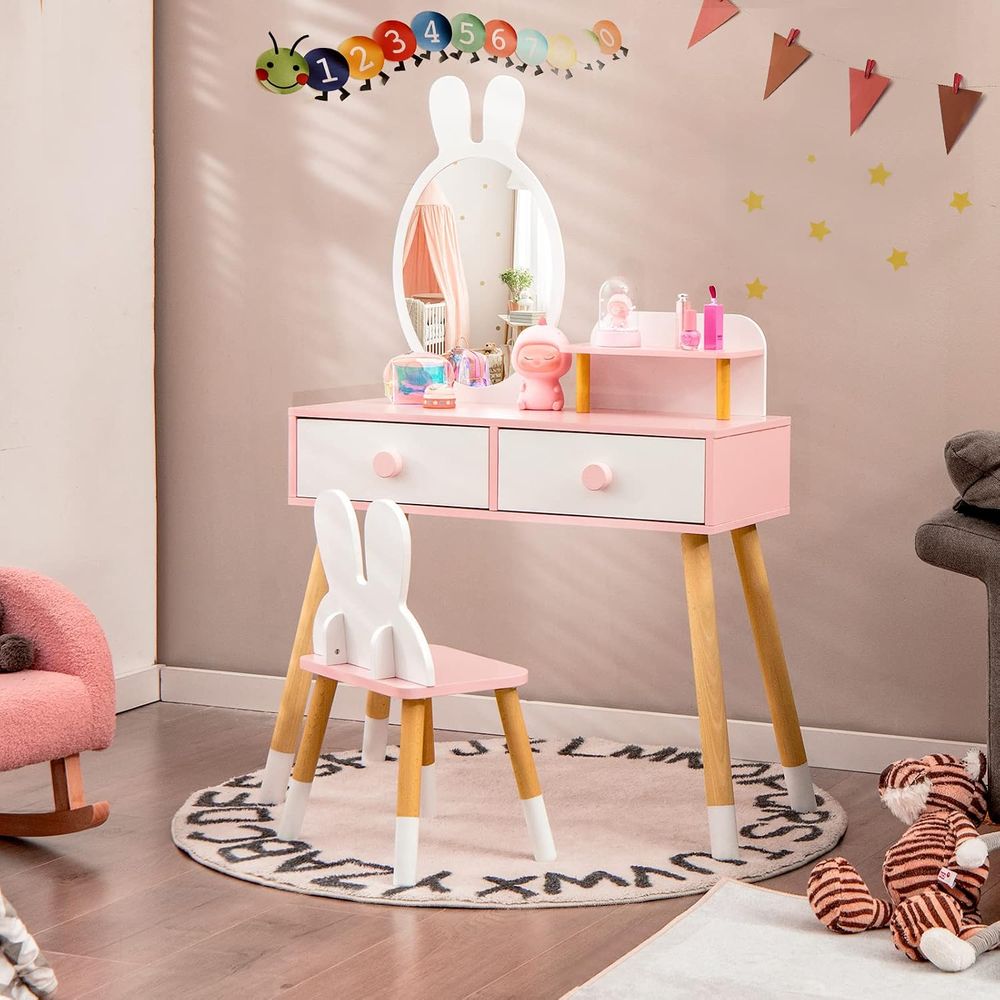 EY キッズバニティ、ウサギをテーマにした幼児用木製メイクア - Beauty Makeup Set For Kids のレビューと価格