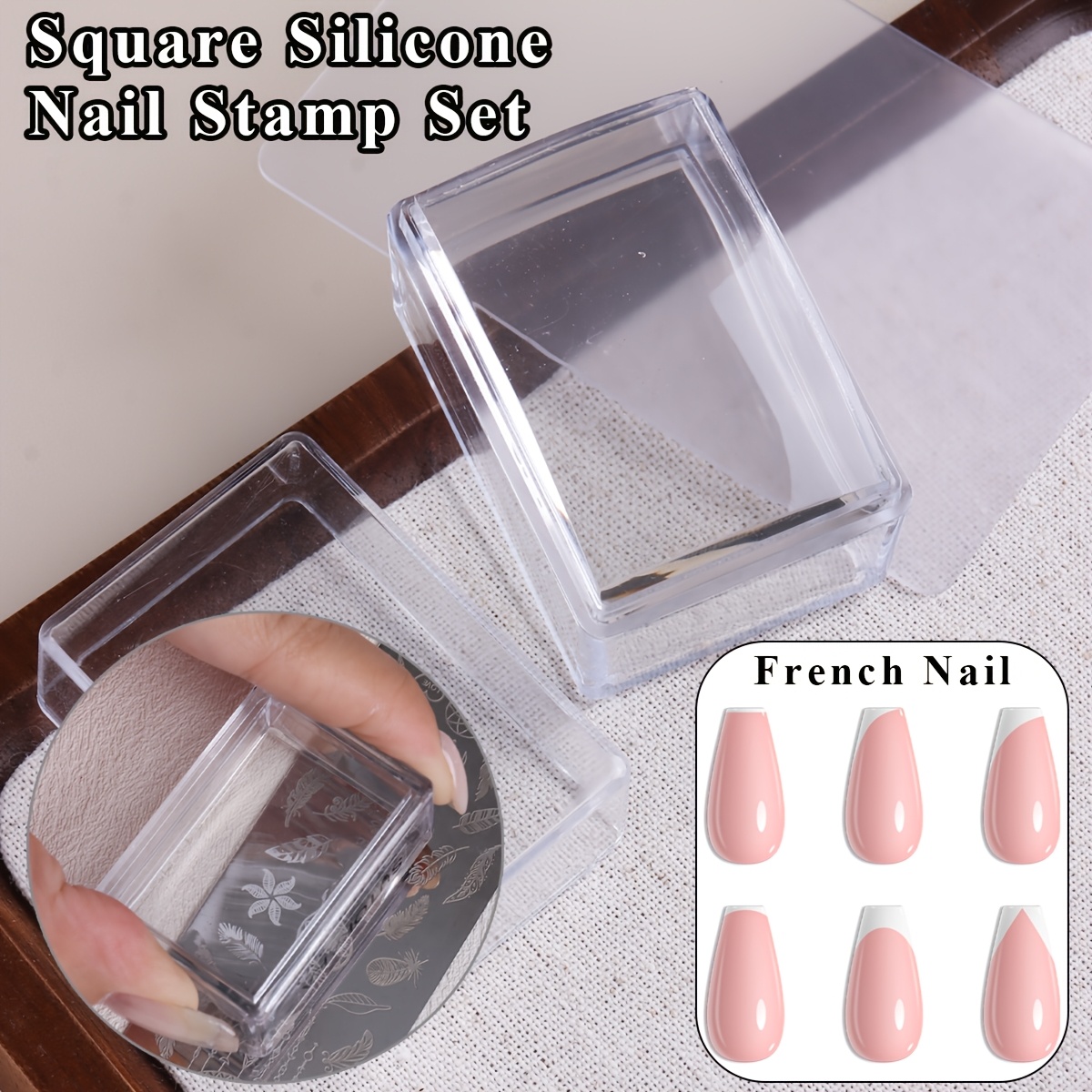 正方形の透明シリコンネイルスタンプセット、アルコールで拭き取 - Nail Art Stamping Kit のレビューと価格