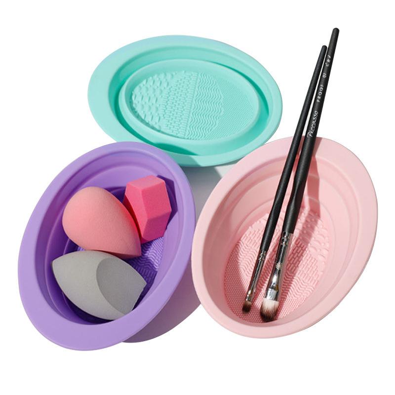 ソフトシリコーン化粧ブラシクリーナー折りたたみパウダーパフク - Beauty Makeup Organizer のレビューと価格
