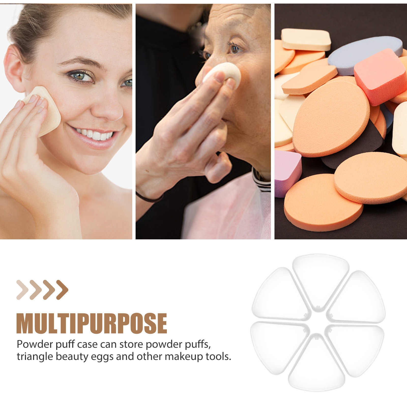 6 個の三角形パウダーパフケース省スペースメイクアップスポン - Beauty Makeup Organizer のレビューと価格