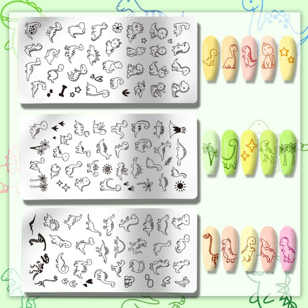 3 個恐竜ネイルスタンピングプレートかわいい小さな恐竜ネイル - Nail Art Stamping Kit のレビューと価格